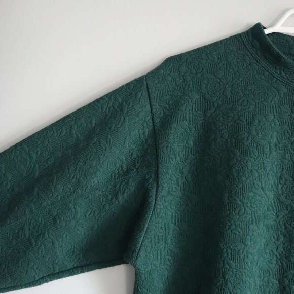 Vntg‎ Lady Footlocker Women's Sz S Green Embroidered Flower Mock Neck Pullover - Picture 3 of 10